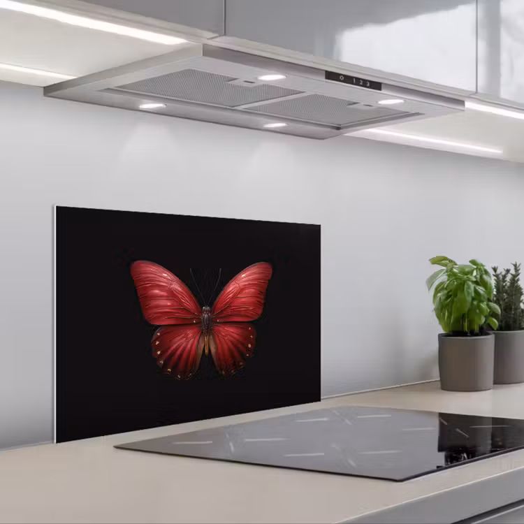 Spatscherm keuken - Vlinder - Rood - Minimalistisch — 5
