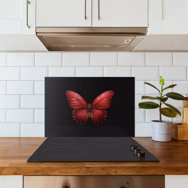 Spatscherm keuken - Vlinder - Rood - Minimalistisch — 6