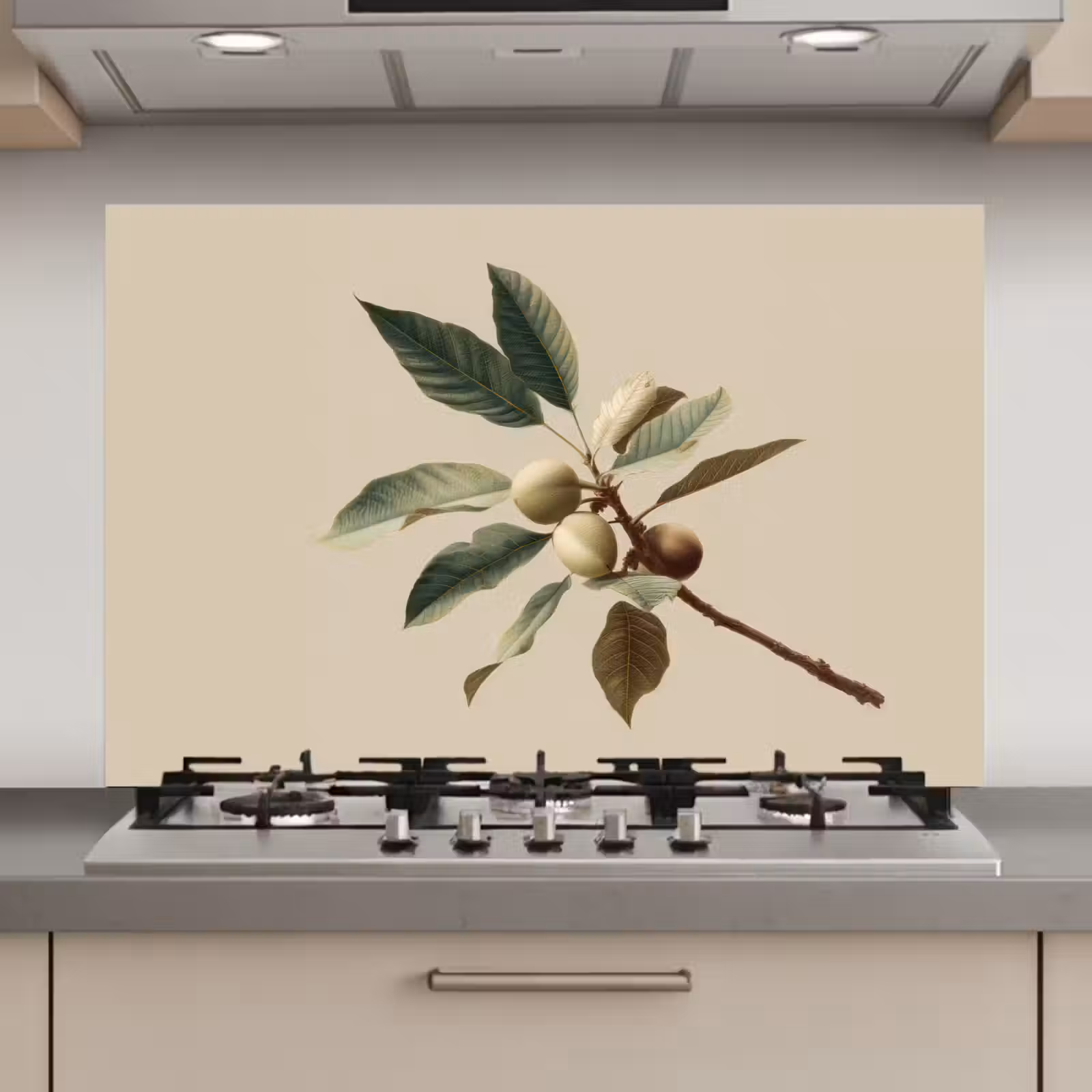 Spatscherm keuken - Tak - Groene Bladeren - Vruchten — 1