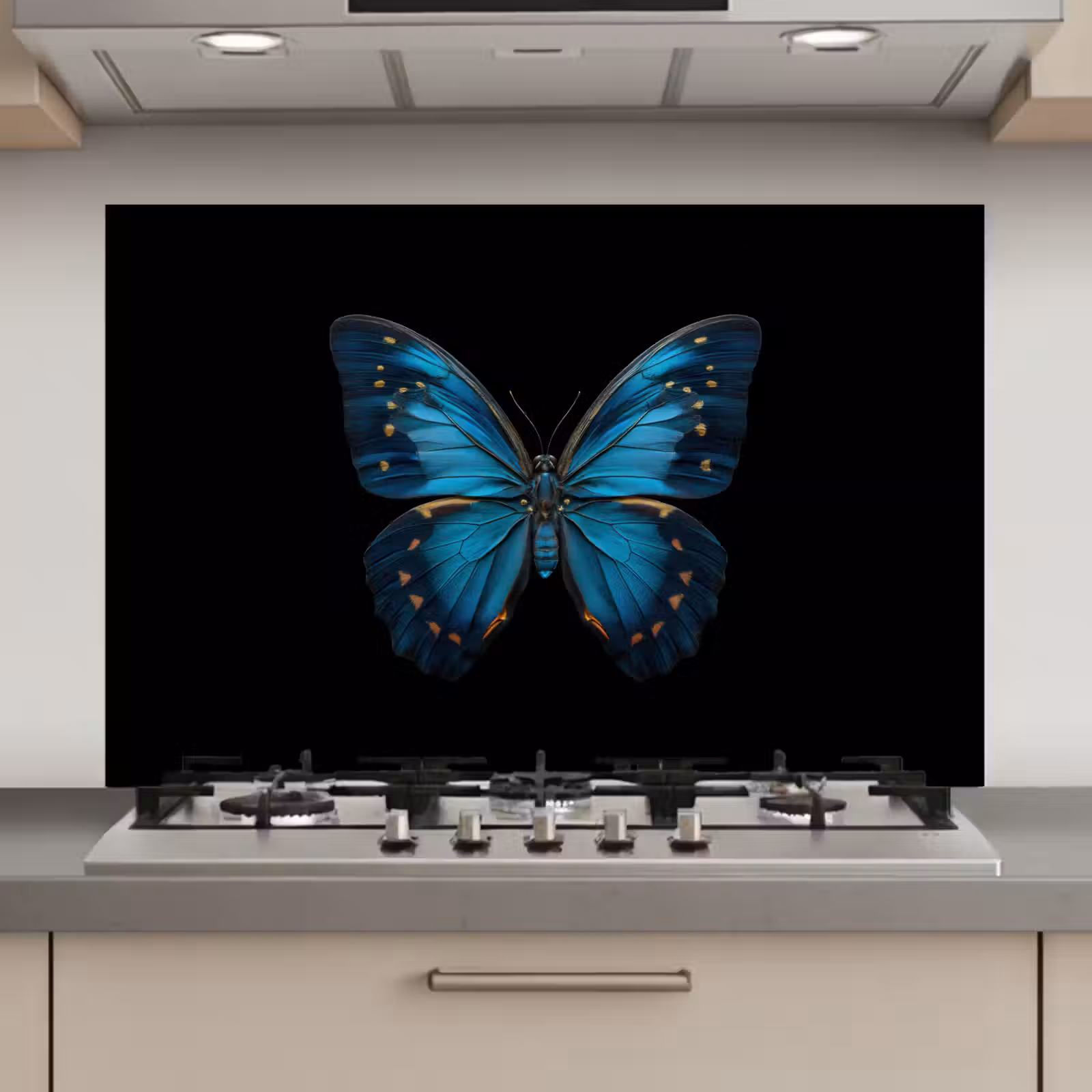 Spatscherm keuken - Vlinder - Blauw - Contrast — 1