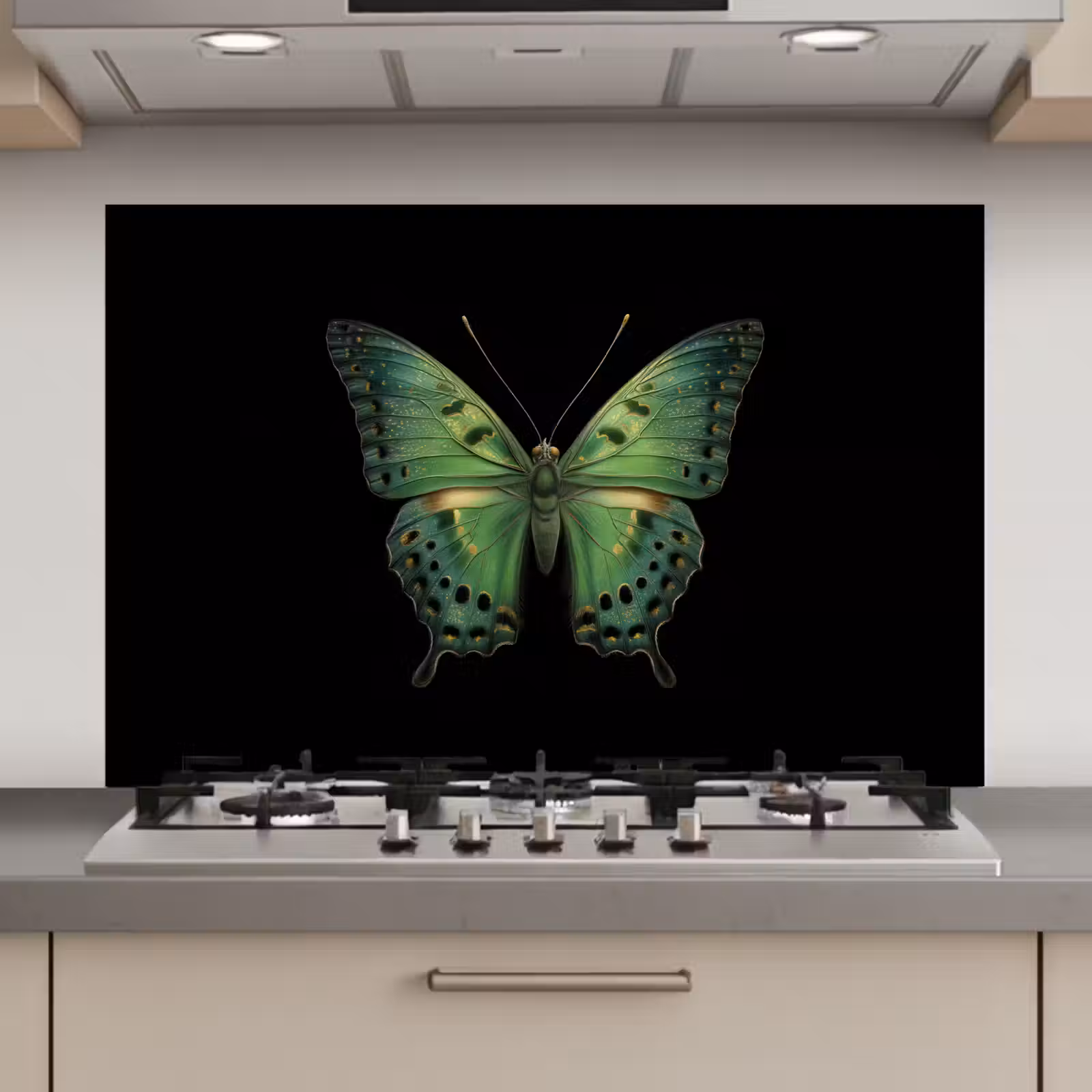 Spatscherm keuken - Vlinder - Groen - Diepte — 1