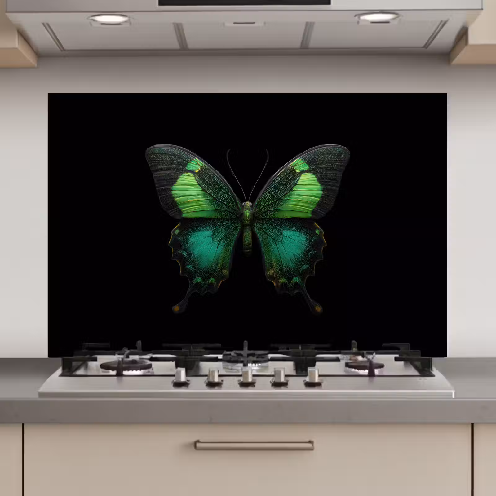 Spatscherm keuken - Vlinder - Groen - Opvallend — 1