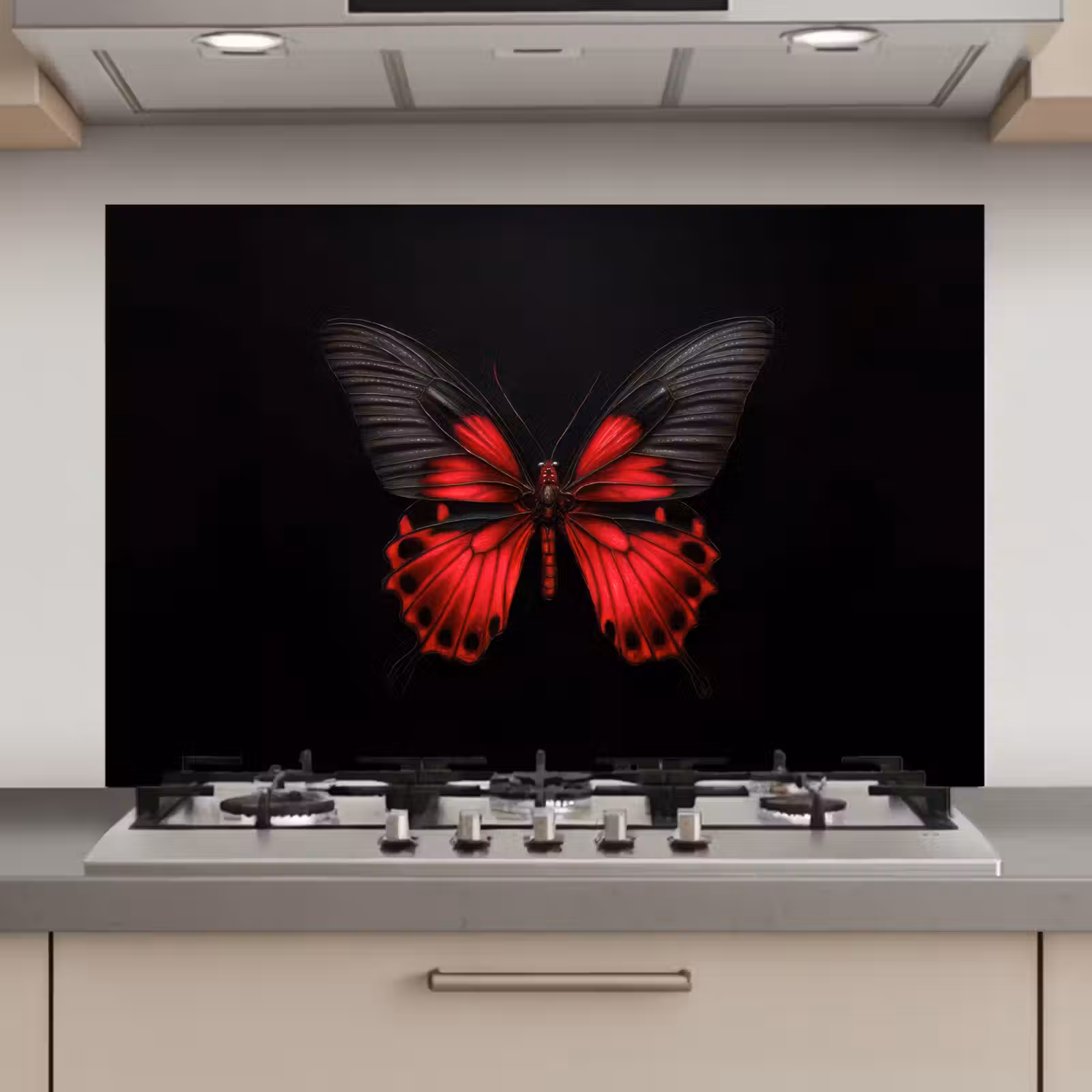 Spatscherm keuken - Vlinder - Rood - Contrast — 1