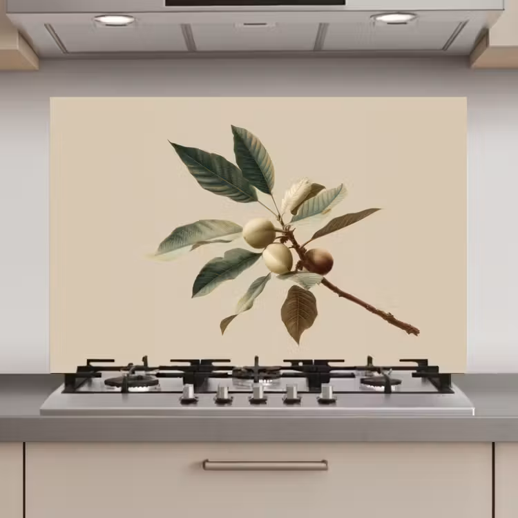 Spatscherm keuken - Tak - Groene Bladeren - Vruchten — 1