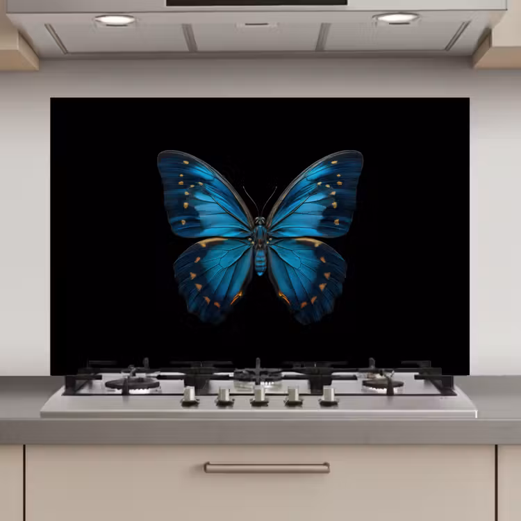 Spatscherm keuken - Vlinder - Blauw - Contrast — 1