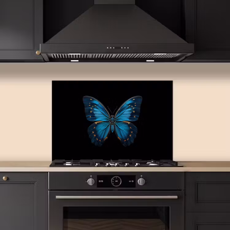 Spatscherm keuken - Vlinder - Blauw - Contrast — 2