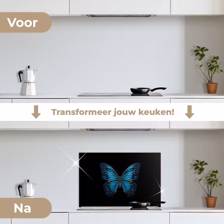Spatscherm keuken - Vlinder - Blauw - Contrast — 3