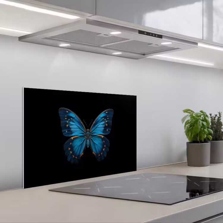 Spatscherm keuken - Vlinder - Blauw - Contrast — 5