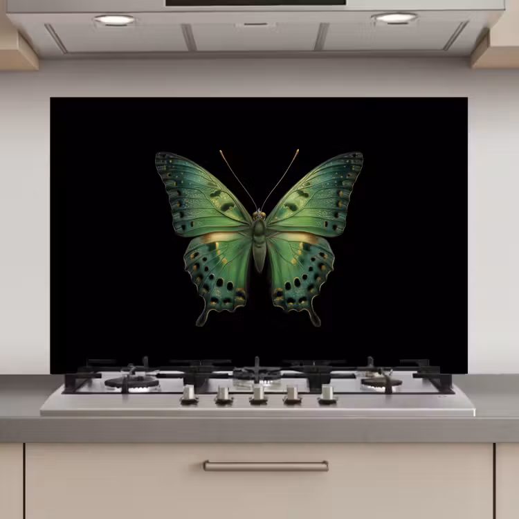 Spatscherm keuken - Vlinder - Groen - Diepte — 1