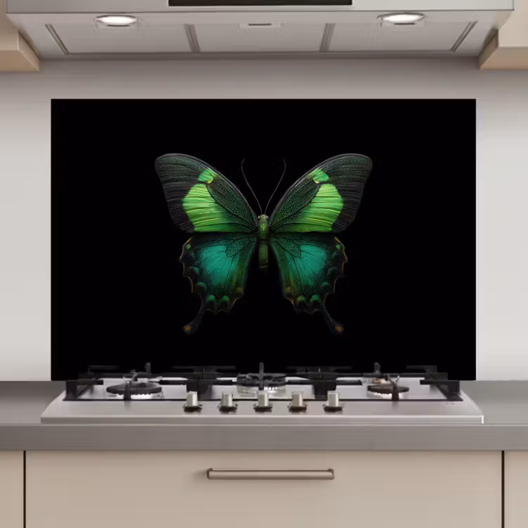 Spatscherm keuken - Vlinder - Groen - Opvallend — 1