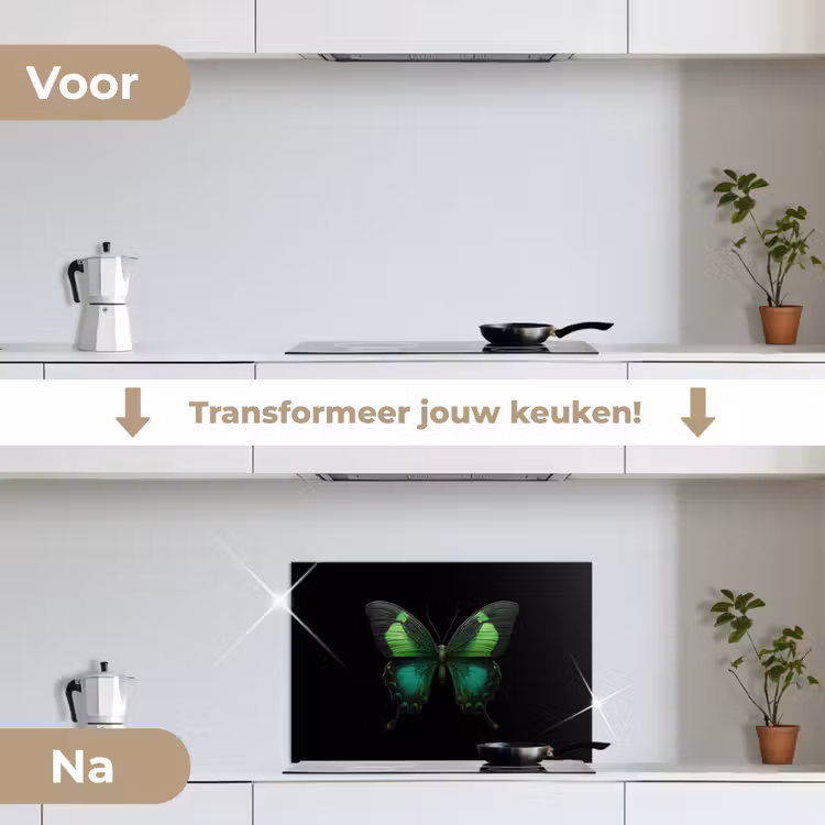 Spatscherm keuken - Vlinder - Groen - Opvallend — 3