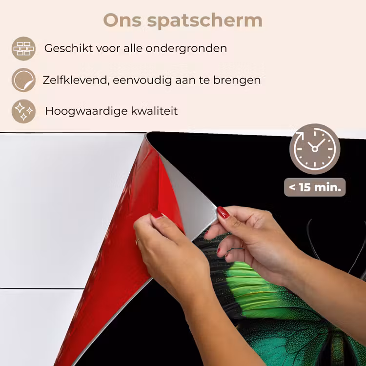 Spatscherm keuken - Vlinder - Groen - Opvallend — 4