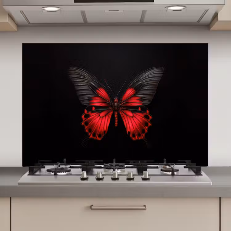 Spatscherm keuken - Vlinder - Rood - Contrast — 1