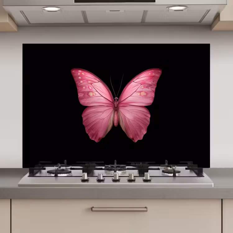 Spatscherm keuken - Vlinder - roze - Elegant — 1