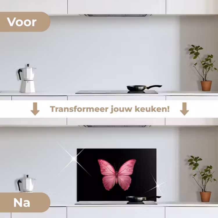 Spatscherm keuken - Vlinder - roze - Elegant — 3