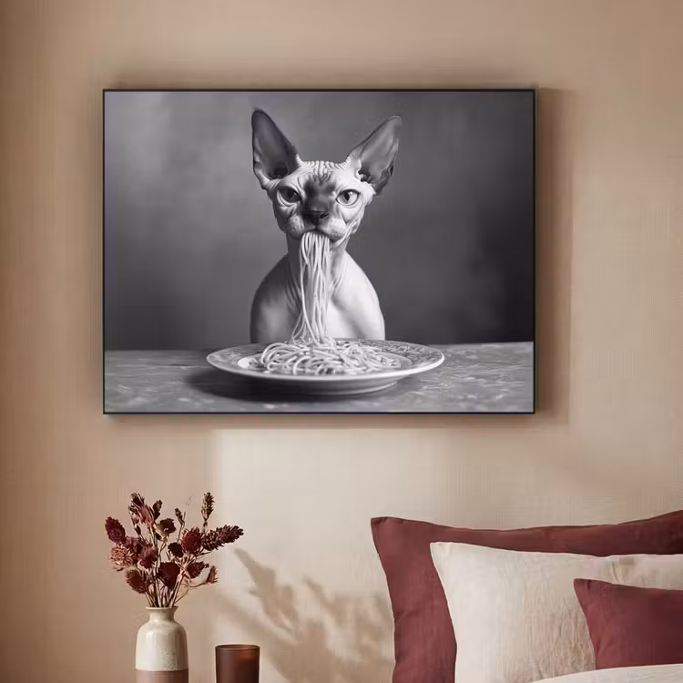 Art Frame - Sphynx - Kat - Dieren - Humor - Spaghetti - Zwart Wit — 2
