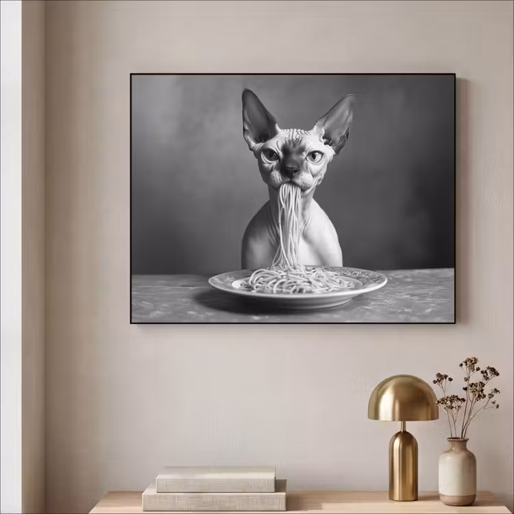Art Frame - Sphynx - Kat - Dieren - Humor - Spaghetti - Zwart Wit — 3