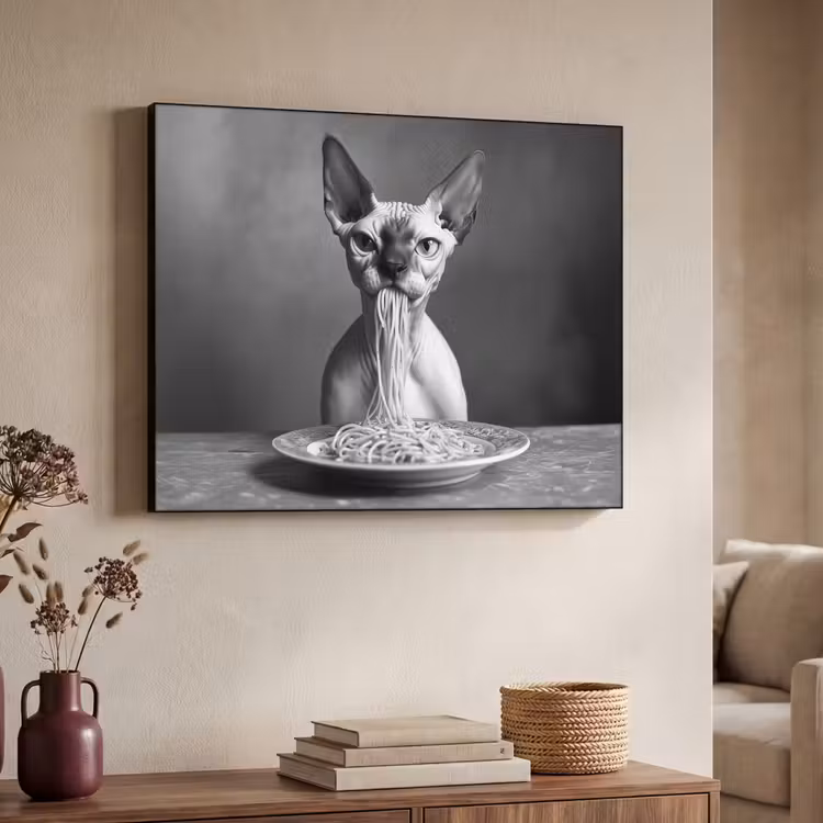 Art Frame - Sphynx - Kat - Dieren - Humor - Spaghetti - Zwart Wit — 4