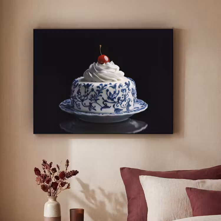 Art Frame - Taart - Slagroom - Kers - Bord - Delfts blauw — 2