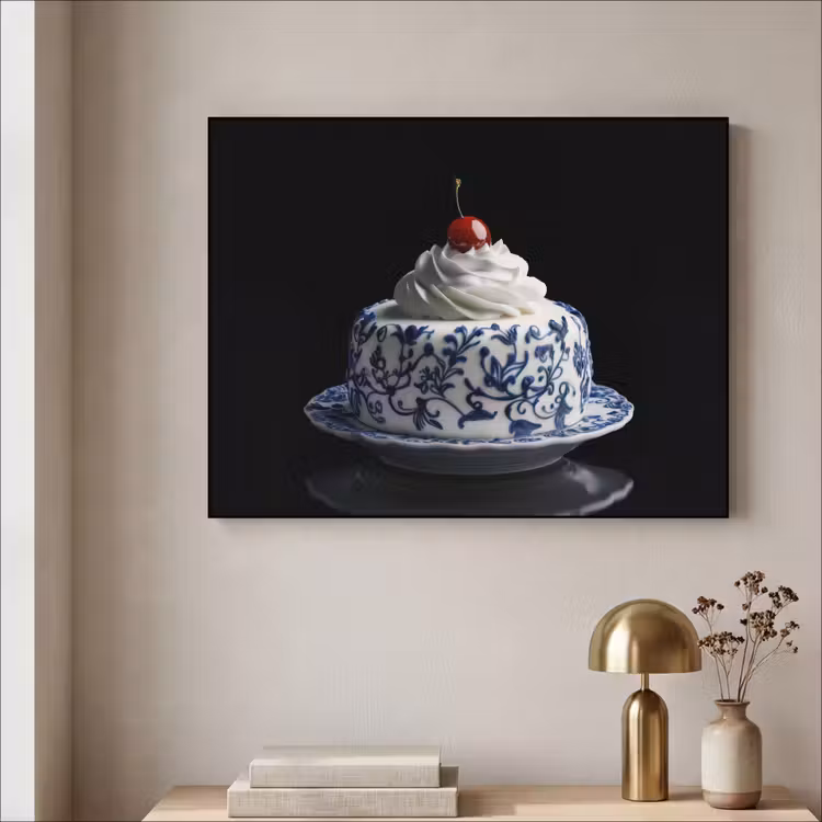Art Frame - Taart - Slagroom - Kers - Bord - Delfts blauw — 3