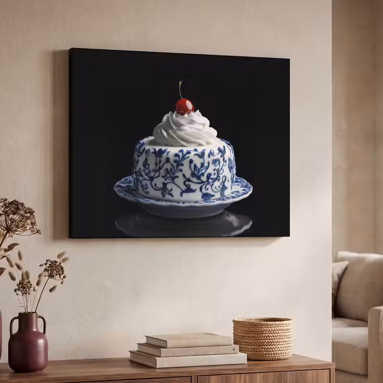 Art Frame - Taart - Slagroom - Kers - Bord - Delfts blauw — 4