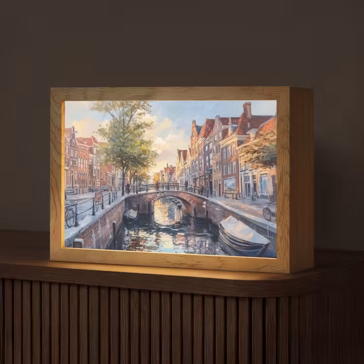 Tafellamp - Brug - Stad - Huizen - Boot — 1