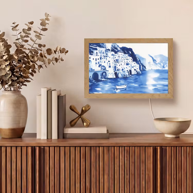 Tafellamp - Dorp - Rotswand - Roeiboot - Water — 3