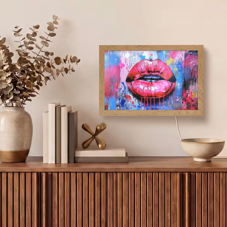 Tafellamp - Graffiti - Lippen - Felroze - Geschilderd — 3