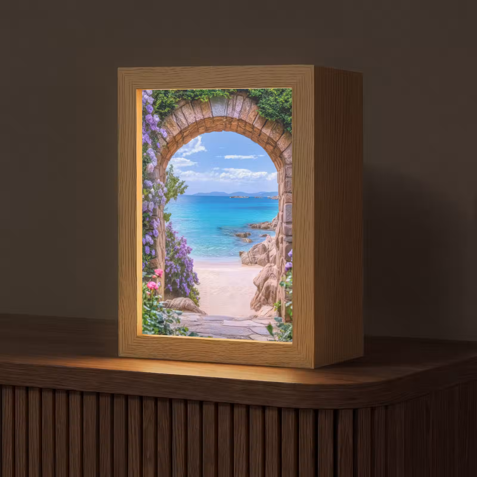 Tafellamp - Doorkijk - Poort - Zee - Strand - Rotsen — 1