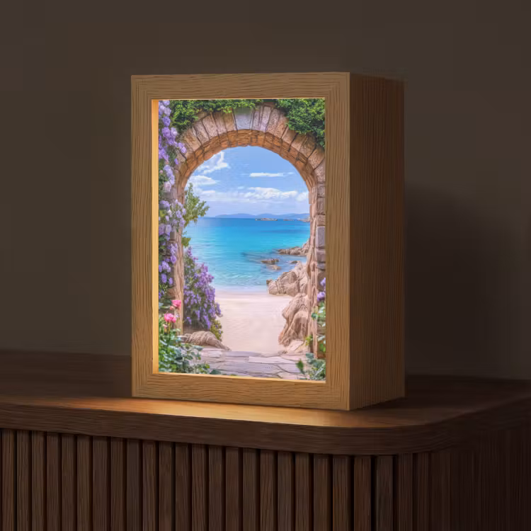 Tafellamp - Doorkijk - Poort - Zee - Strand - Rotsen — 1