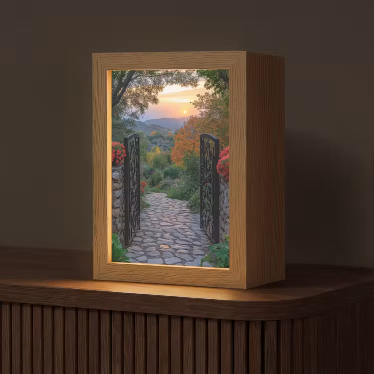 Tafellamp - Landschap - Hek - Pad - Zonsondergang - Natuur — 1