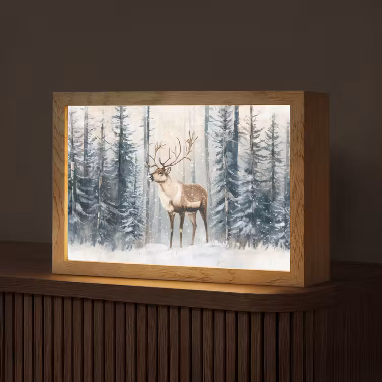 Tafellamp - Rendier - Sneeuw - Woud - Wit — 1