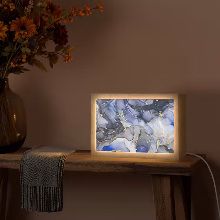 Tafellamp - Marmer - Goud - Abstract - Blauw — 4