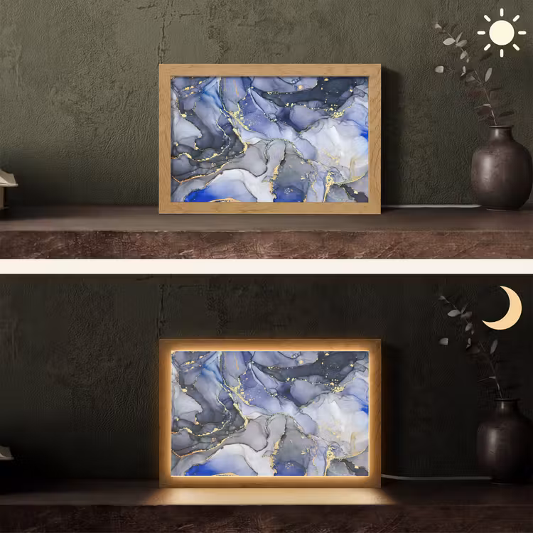Tafellamp - Marmer - Goud - Abstract - Blauw — 5