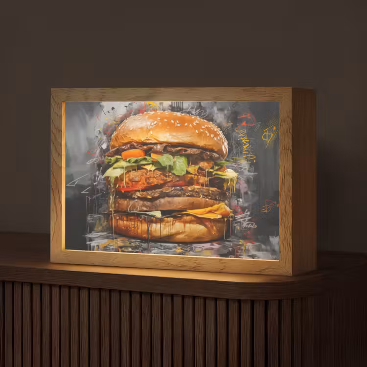 Tafellamp - Burger - Eten - Kunst - Grijs - Graffiti — 1