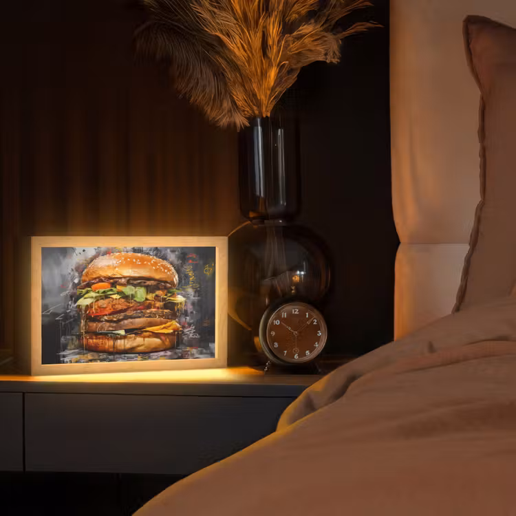 Tafellamp - Burger - Eten - Kunst - Grijs - Graffiti — 2