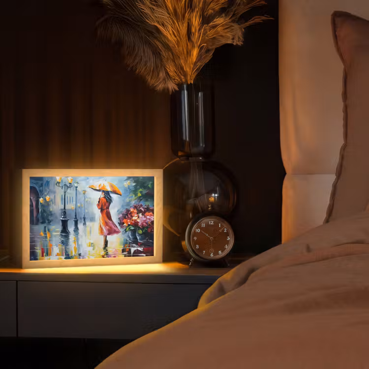 Tafellamp - Olieverf - Paraplu - Vrouw - Straat - Kunst — 2
