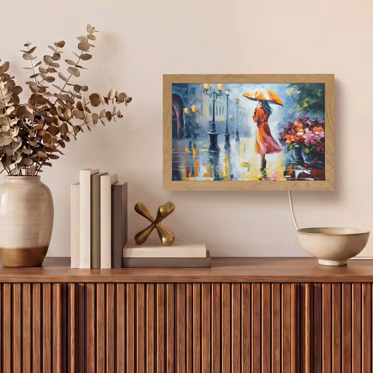 Tafellamp - Olieverf - Paraplu - Vrouw - Straat - Kunst — 3