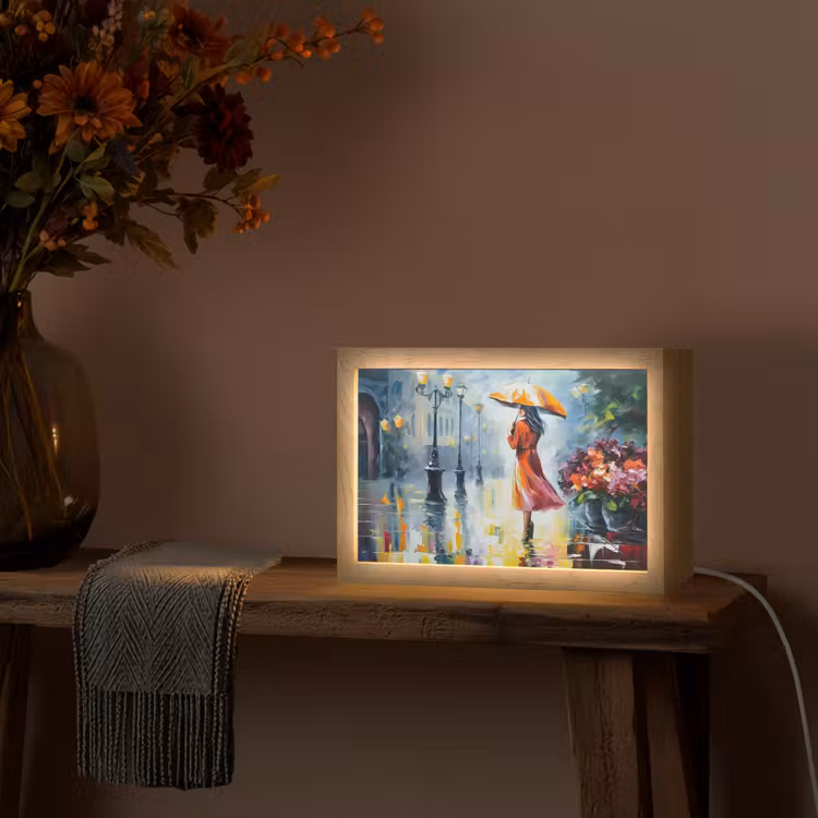 Tafellamp - Olieverf - Paraplu - Vrouw - Straat - Kunst — 4