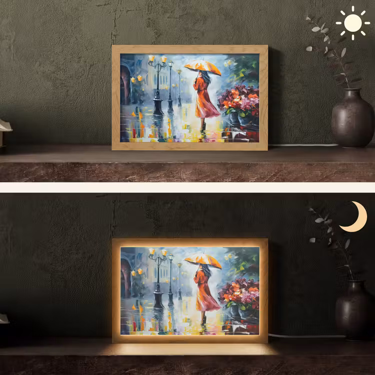 Tafellamp - Olieverf - Paraplu - Vrouw - Straat - Kunst — 5