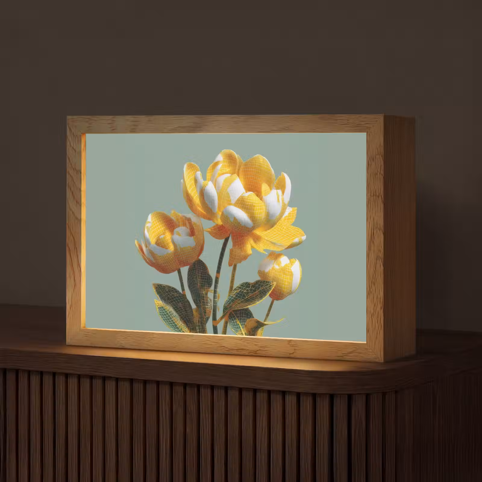 Tafellamp - Bloemen - Geel - Bladeren - Structuur — 1