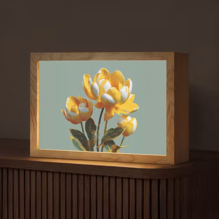 Tafellamp - Bloemen - Geel - Bladeren - Structuur — 1