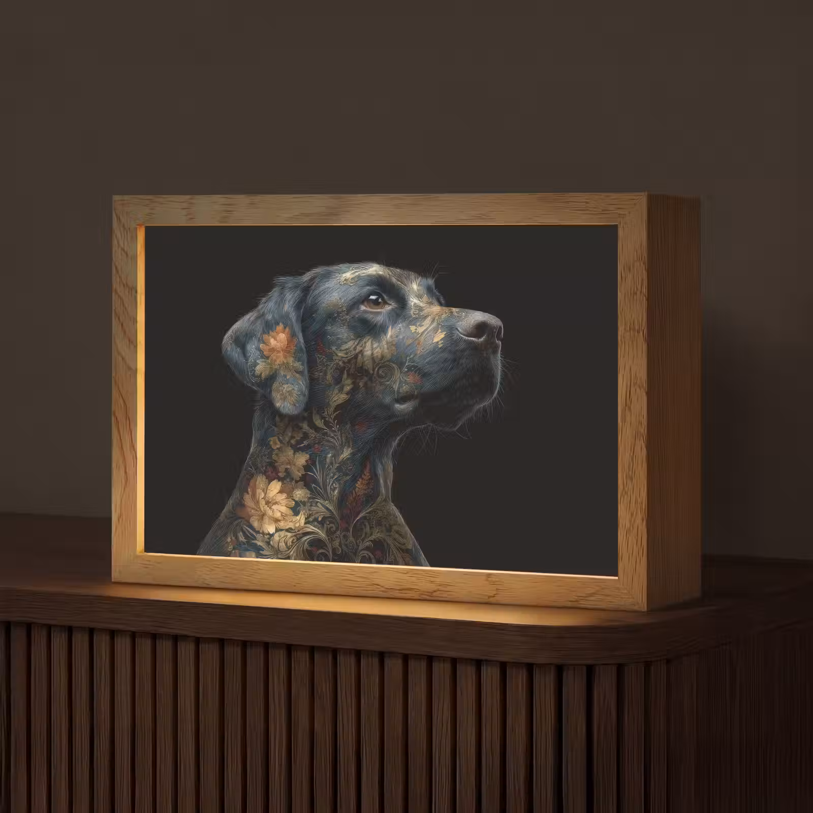 Tafellamp - Hond - Zwart - Bloemen — 1