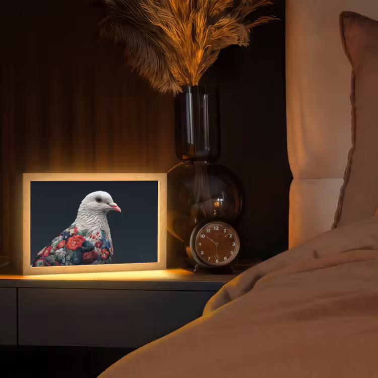 Tafellamp - Duif - Bloemen - Wit - Zwart — 2