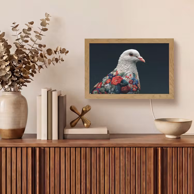 Tafellamp - Duif - Bloemen - Wit - Zwart — 3
