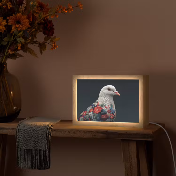 Tafellamp - Duif - Bloemen - Wit - Zwart — 4