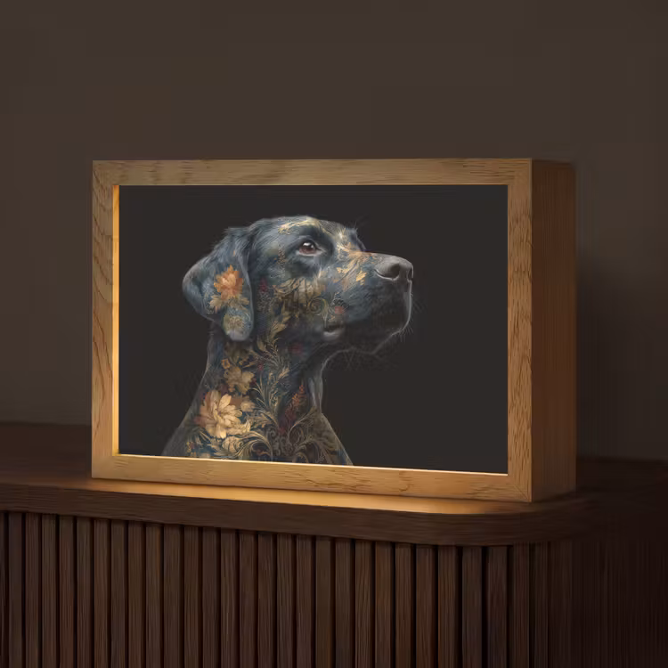 Tafellamp - Hond - Zwart - Bloemen — 1