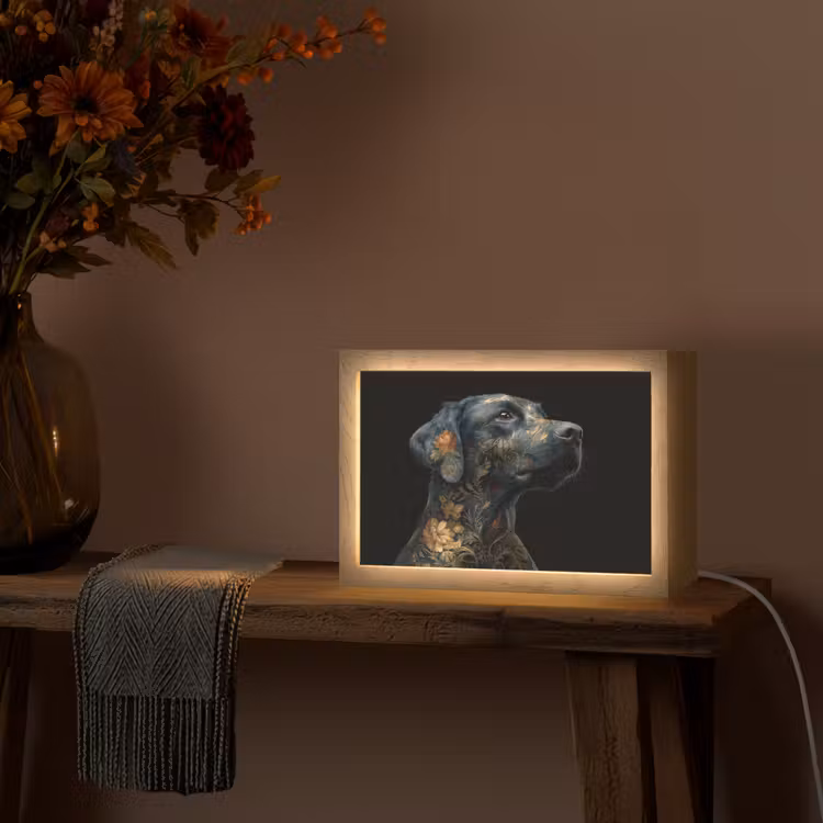 Tafellamp - Hond - Zwart - Bloemen — 4