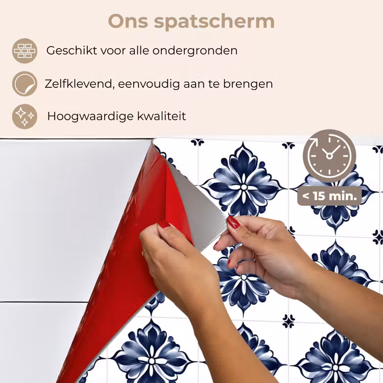 Spatscherm keuken - Tegelmotief - Blauw - Wit - Bloem — 4