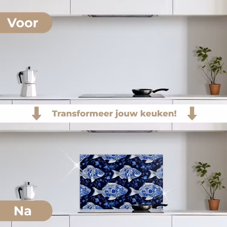 Spatscherm keuken - Vissen - Bloemen - Blauw — 3
